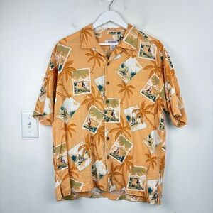 Summa Linen Blend Hawaiian Print Button-up Polo Shirt